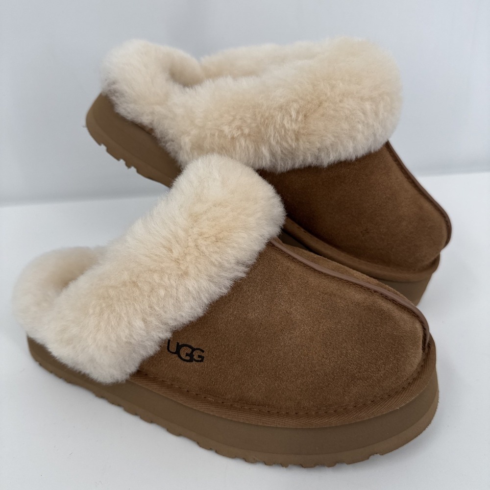 UGG Brand Disquette Platform Slippers Shoes Chestnut Size 7 NEW